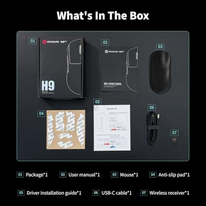 Hexgears H9 Wireless Gaming Mouse, BT5.0/2.4G Hz/USB C Gaming Mice, 12500DPI, 60g Lightweight, 5 Programmable Buttons, Web Driver, 150 hr Battery Life, Gaming Accessories for PC/Laptop/Mac (Black) - color: Black