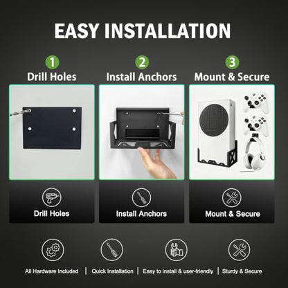Wall Mount Kit for Xbox Series S,Steel Mount Includes Detachable Controller Holder and Headphone Stand （NOT for Xbox ONE S）