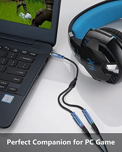 MillSO Headphone Mic Splitter 3.5mm Headset Adapter TRRS Male to 2 TRS Female [Nylon Braid & Young Series] Mic & Audio Y Splitter Cable for Gaming Headset to PC, Xbox, Laptop, PS4, PS5 | Nylon Braid, Mic & Audio Stereo Y Splitter Cable for Dual-plug Game
