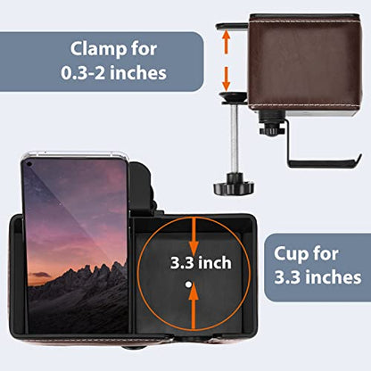Desk Cup Holder Clip on Pen Holder Headphone Hanger Headset Stand Rotatable Clamp Hook Under Desk (Brown) - color: Brown