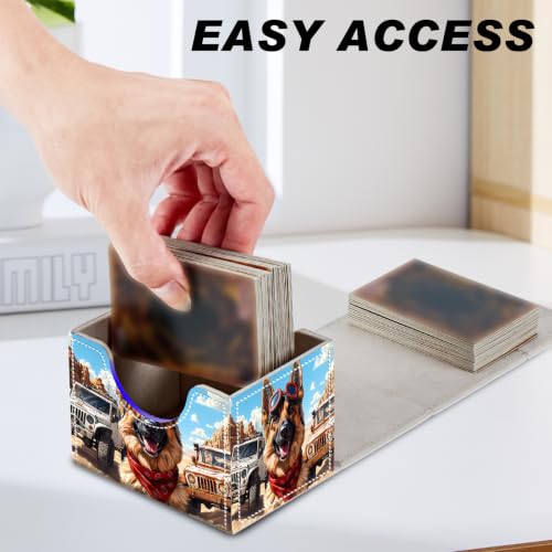 Magnetic Closure TCG Deck Box Portable Card Holder Trading Card Deck Box | PU Leather Collectible Card Case Game Trading Card Deck Box Storage Scratch Resistant Lining, Cool Dog Desert Offroad Jeep - color: Cool Dog Desert Offroad Jeep