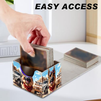 Magnetic Closure TCG Deck Box Portable Card Holder Trading Card Deck Box | PU Leather Collectible Card Case Game Trading Card Deck Box Storage Scratch Resistant Lining, Cool Dog Desert Offroad Jeep - color: Cool Dog Desert Offroad Jeep