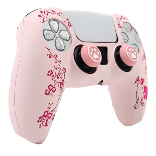 Cat Among Blossoming Branches Controller Skin Cover Compatible with PS5/Playstation 5 Controller, RALAN Protector Case Customised Thumb Grip - color: Cat Pink