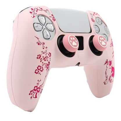 Cat Among Blossoming Branches Controller Skin Cover Compatible with PS5/Playstation 5 Controller, RALAN Protector Case Customised Thumb Grip - color: Cat Pink