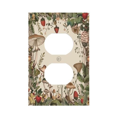 Decorative Outlet Covers Rustic Mushroom Garden Red Strawberry 1 Gang Duplex Light Switch Cover Plate Wall Plates for Electrical Outlets Switchplate Faceplate for Bedroom Home Decor - color: Mushroom Garden, size: 1 Gang Duplex