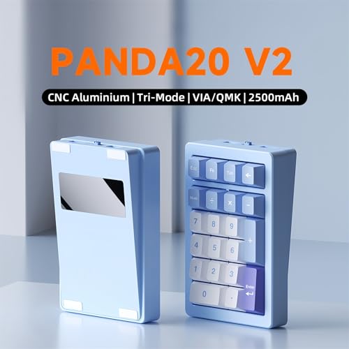 PANDA20 Mechanical Number Pad,VIA/QMK Programmable Macro Numpad Aluminum CNC Hot Swappable Gasket Wireless Numeric Keypad BT5.0/2.4Ghz/USB-C RGB Gaming Keypad for Laptop/PC (Silver) - color: Silver