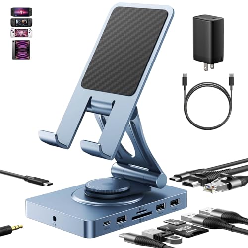 Versatile USB C Docking Station for iPad (USB-C), 11-in-1 with SD TF 4.0 Reader, 4K@60Hz HDMI, RJ45, Audio, USB A, USB c, Rotatable, Also for Tablet, Steam Deck, ROG Ally, Legion Go, with 65W Adapter - style: With 65W Charger