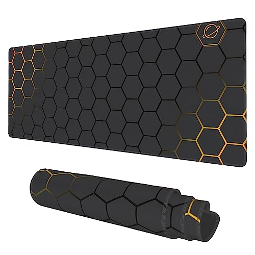 Desk Mat, Black Gold Honeycomb Technology Extended Gaming Mouse Pad Large, 31.5"x11.8" Big Mouse Pad with Non-Slip Base and Stitched Edge, Long Computer Keyboard Mouse Mat for Home Office Work - color: Black Gold Honeycomb Technology, size: 11.8" x 31.5"