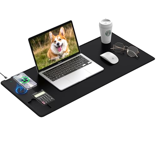 Mouse Pad 31.5x15.75 Inch with Calculator, 15W Magnetic Wireless Charging Desk Mat, XXL Desk Pad, Home Office Large Keyboard Pad with Ultra-Smooth Surface, Non-Slip Base (Black) - color: 31.5x15.75"magnetic Calculator No Rgb-black