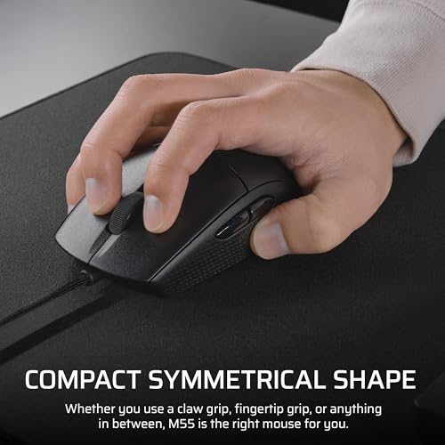 Corsair M55 Wired Lightweight FPS Gaming Mouse – 16,000 DPI – Six Programmable Buttons – Textured Side Grips – Black - color: Black, style: Wired