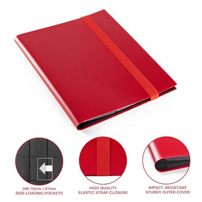 GEAoffice Card Binder, 9 Pockets Trading Card Album Folder, 360 Side Loading Pocket Binder for MTG and Other TCG, Red - color: Red, size: Medium-9 Pockets
