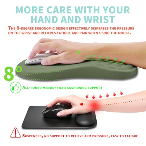 Ergonomic Mouse Pad Wrist Support with Memory Foam Massage Bulge, Carpal Tunnel Pain Relief Mousepad Wrist Rest for Mouse(12x8 inch,Olive Green) - color: Kg019-olive Green