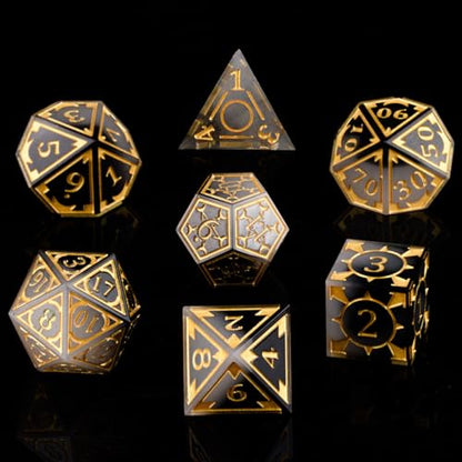 DND Resin dice Color Sharp Edge dice Set Dungeon Polyhedron D and D dice Set Suitable for D&D Role-Playing Tabletop Games D20 D12 D10 D8 D6 D4 (Black) - color: Black