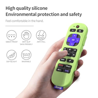 Silicone Cover for Roku Voice Remote Pro 2nd Ed. Roku Remote Control RCB1R Protective Silicone Case Sleeve Shockproof Skin with Lanyard (Luminous Green) - color: luminous green