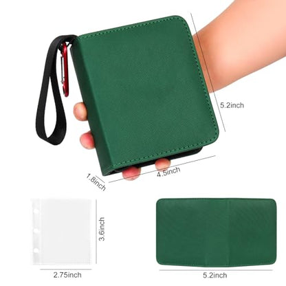 GEAoffice Small 1 Pocket Card Binder Holds 80 Cards, Zip Close, Green | Super Lightweight, 40 Removable Acid-free & Non-PVC Sleeves, PU Leather, Card Album Binder for TCG, MTG, Sports&Games, Gifts - color: Green-Dia