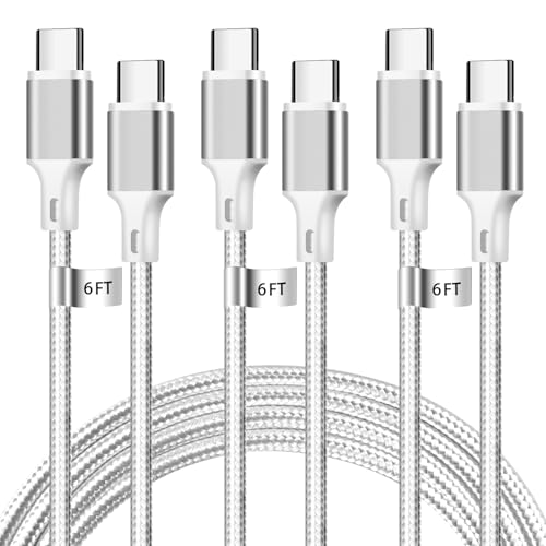 USB C to USB C Charger Cable, 3Pack 6FT Type C Fast Charging Cord Compatible for iPhone 15/16/17/Pro/Max/Plus, iPad Pro Air Ps5 Controller Samsung Galaxy - Silver - color: Silver, style: 3P C2C 6FT