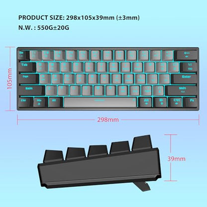 Snpurdiri 60% Wired Mechanical Gaming Keyboard (Black-Grey, Red Switches) | Ice Blue LED Backlit 61 Keys Mini Wired Office Keyboard for Windows Laptop PC Mac - color: Black Grey(Ice Blue Light)/Red Switch