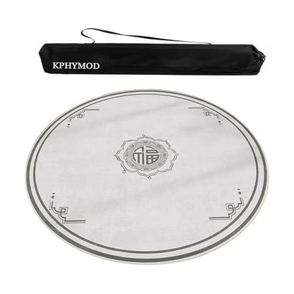 Round Mahjong Table Mat with Carrying Bag, Anti Slip Noise Reduction Table Cover Foldable Game Mat for Tiles Board Poker Dominoes Game(Light Gray,27.56x27.56 in) - color: Light Gray, size: 27.56x27.56 in
