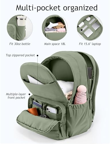 Uselike Travel Backpack for Women, 15.6 Inch Laptop Backpack, Quilted College Bookbag, Cute Work Backpacks, Water Resistant (Sage Green) - color: Sage Green