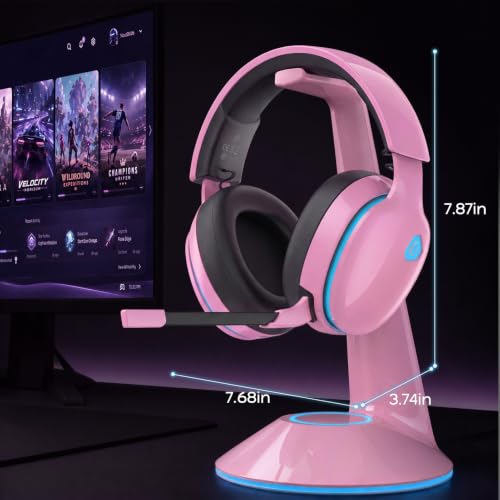 AOC 2.4GHz Wireless Gaming Headset for PS5, PS4 Fortnite & Call of Duty/FPS Gamers, PC, Switch, Bluetooth 6.0 Gaming Headphones with Noise Canceling Mic, 7.1 Virtual Surround, 45Hr - Blush Pink - color: Blush Pink