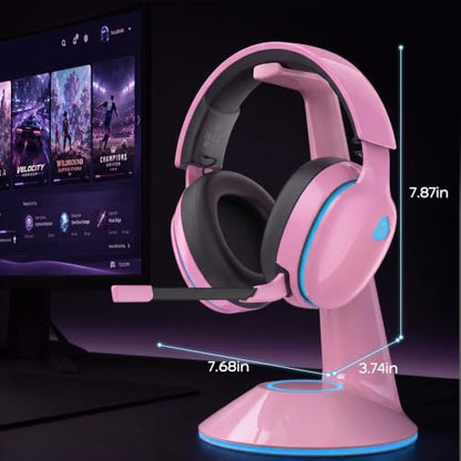 AOC 2.4GHz Wireless Gaming Headset for PS5, PS4 Fortnite & Call of Duty/FPS Gamers, PC, Switch, Bluetooth 6.0 Gaming Headphones with Noise Canceling Mic, 7.1 Virtual Surround, 45Hr - Blush Pink - color: Blush Pink