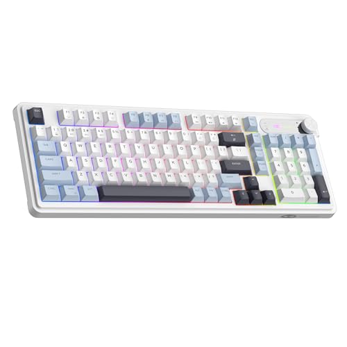 MageGee GK960 Wireless Keyboard, 98 Keys Tri-Mode BT/2.4G/Wired Membrane Gaming Keyboard, RGB Creamy Keyboard with Number Pad, Knob Control, 4000mAh Battery - Blue & White - color: Blue & White