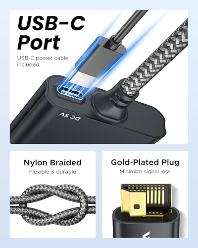 WARRKY HDMI Splitter 4K, 1x2 HDMI Display Duplicate/Mirror, HDMI Splitter 1 in 2 Out [Metal Shell, 3.3 Ft Braided HDMI Cable, LED Indicators], USB-C Powered Splitter, Black-4K@60Hz HDR - color: Black-4K@60Hz HDR