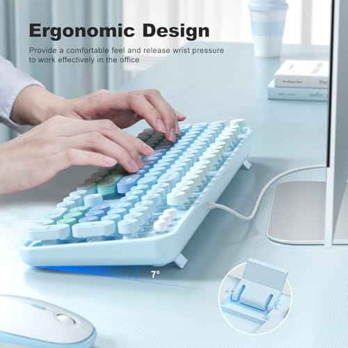 Atelus Large Print Keyboard, USB Wired Computer Keyboard with Retro Keycaps, Numeric Keypad and Media Hotkey for Office Desktop PC Laptop and Windows 7 8 10 11 (Blue Colorful) - color: Blue