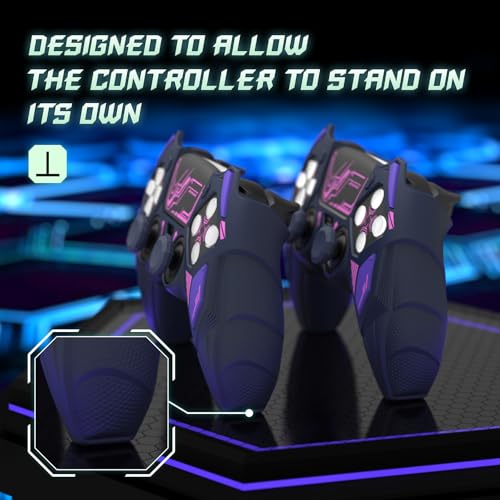 PlayVital Silicone Skin Set for PS5 Controller - Mecha Rhino Design, Anti-Slip Grip Cover Protector Compatible with Charging Dock, with Thumb Grips & Touchpad Sticker - Midnight Blue Purple - color: Midnight Blue & Purple
