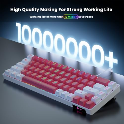 GEODMAER 65% Gaming Keyboard, LED Backlit Mini Wired Keyboard, Ultra-Compact Anti-Ghosting No-Conflict 68 Keys Membrane Gaming Wired Keyboard for PC Laptop Windows Gamer(Pink-White) - color: Pink-White