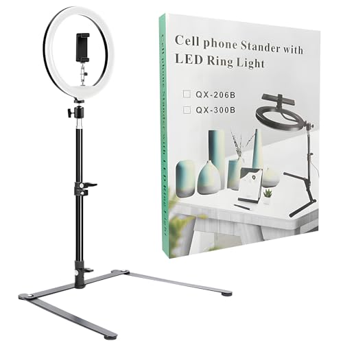 Adjustable Desktop Phone Tripods Mount with 360 Rotations for Video Live Streaming Baking Scanning Projects Phone Tripods Stand with LED Mount