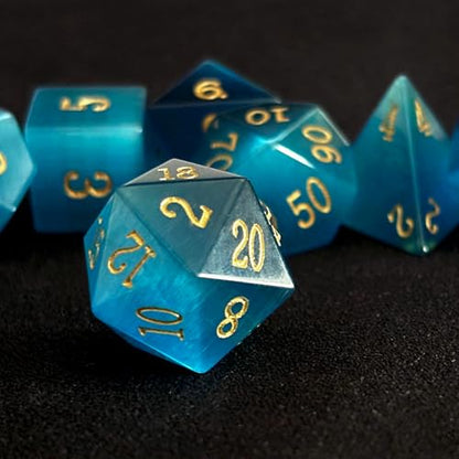 RULE DICE Gemstone DND Dice, Dungeons and Dragons Dice Set 7PCS Polyhedral Gem Stone Dice Set D4 D6 D8 D10 D% D12 D20, RPG Dice D&D Accessories Dice Gift(Light Blue Cat's Eye) - color: A-light Blue Cat Eye
