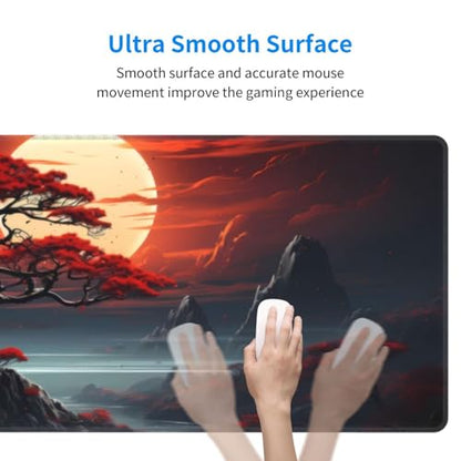 Darkness Red Moon Desk Mat Japanese Mouse Pad, Large Japanese Desk Mat, XL Anime Gaming Keyboard Mat, Non-Slip Rubber Base, Big Extended Desk Protector for Home Office, 31.5”x11.8” - color: Darkness Red Moon