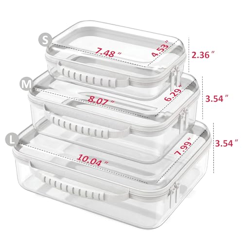 Clear Hard Shell Organizer Cases, 3 Pack with Handle | Durable PET shell with water-resistant, scratch-resistant surface for travel, toiletries, electronics and toys - color: White1