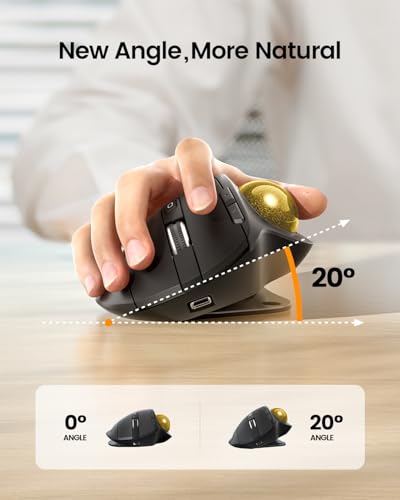ProtoArc EM01 NL Wireless Trackball Mouse, Rechargeable Thumb Control, Gold | 0/20° Adjustable Angle to Reduce Fatigue, Triple-Device Bluetooth & 2.4G USB-A for Office Use, Silent Click, Easy to Clean - color: Gold Ball