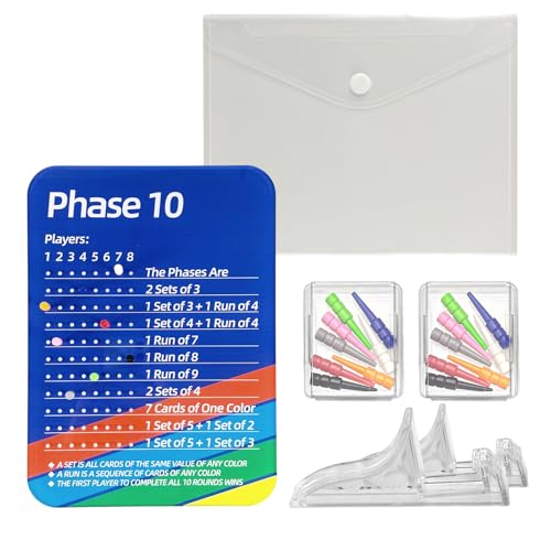 Phase 10 Card Game Set with Scoring Pegs, Storage Pouch, Stands, Board Game Accessories for Family Party, Travel, Adults (Cards not included)