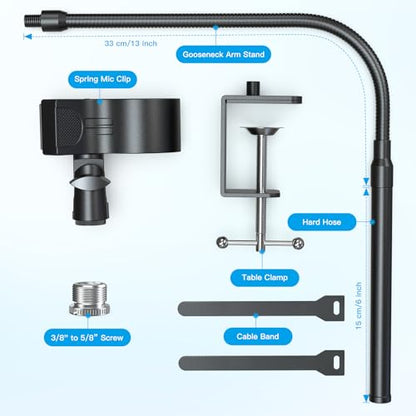 ZealSound Microphone Stand Gooseneck, 19-Inch Mic Arm Stand with Adjustable Microphone Clip Holder and 3/8" to 5/8" Screw Adapter for Blue Yeti Shure Fifine Podcast Streaming Gaming - size: 19-Inch