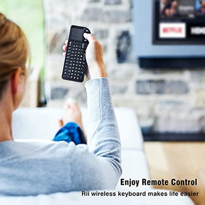Rii 2.4G Mini Wireless Keyboard with Touchpad Mouse,Lightweight Portable Controller with USB Receiver Remote Control for Windows/ Mac/ Android/ PC/Tablets/ TV/Xbox/ PS3. X1-Black .