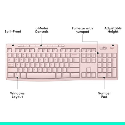 Logitech K270 Full Size Wireless Keyboard for Windows - Rose | Full-size keyboard with number pad, 8 multimedia keys, includes USB-A receiver, 2-year battery, compatible with PC, laptop - color: Rose, size: 1 Pack, style: Keyboard