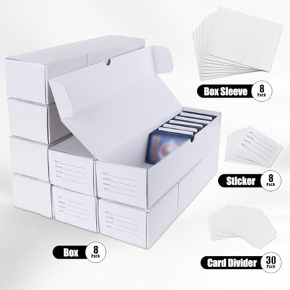 Trading Card Storage Box, 8-Pack 1100 Count Card Storage Box | White Corrugated Cardboard Boxes With Dividers, Bulk Card Storage For Baseball/TCG/MTG/Sports Cards