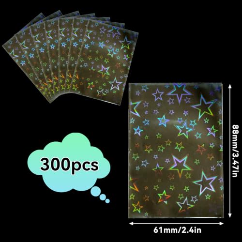 HFATMOS 300 Pcs Photocard Sleeves Laser Flashing Holographic Card Protector | Dustproof Card Sleeves for Mini Photos Credit Name Trading Cards Album Photo Cards, Big Stars Pattern - color: Big Stars Pattern