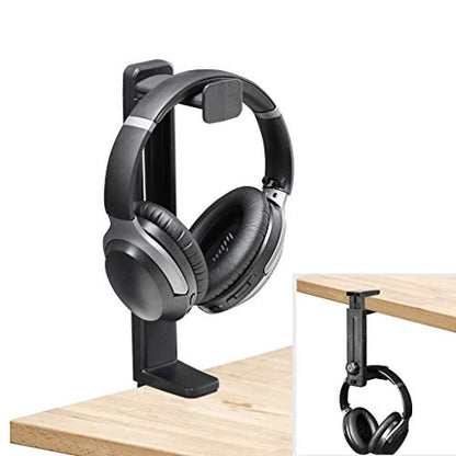 HS906 Headphone Stand & Hanger 2 in 1, Above & Under Desk | Gaming Headset Holder Mount Hook with Height Adjustable & Rotating Clamp, Earphone Rack with Cable Clip