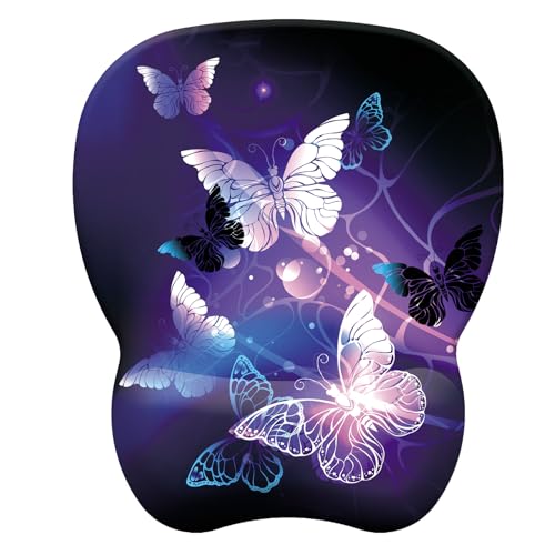 Mouse Pad with Wrist Support, Ergonomic Mousepad with Comfortable Memory Foam Wrist Rest Cushion, Relieve Wrist Pain, Non-Slip Rubber Base Gaming Mice Pad for Home Office Computer Laptop, Butterfly - color: Butterfly