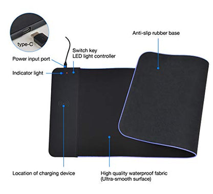 RGB Gaming Wireless Charging Black Mouse Pad,31.5x12 Inch Large and Long 10W Fast Wireless Charger Extended Mousepad XL LED Mouse Pad for PC/Computer/Laptop