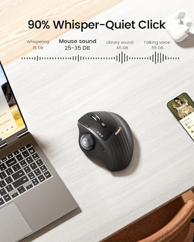 ProtoArc EM01 NL Wireless Trackball Mouse, Rechargeable Thumb Control Mice | 0/20° Adjustable Angle to Reduce Fatigue, Triple-Device Bluetooth & 2.4G USB-A for Office Use, Silent Click, Easy to Clean - color: Gray Ball
