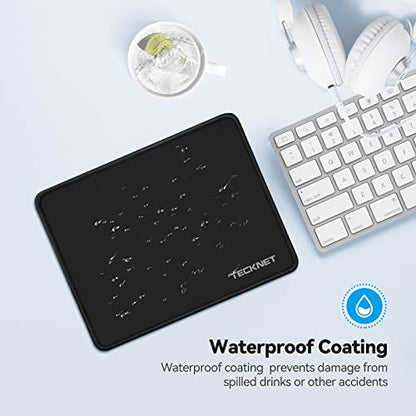 TECKNET 4 Pack Mouse Pad with Anti-fray Stitching, Waterproof Surface & Non-Slip Rubber Base with Stitched Edges Gaming Mouse Mat for Laptop, Compatible with Laser and Optical Mice - Black - color: A-Black-4 Pack