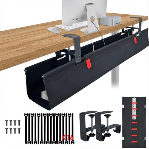 No Drill Under Desk Cable Management Tray, 36" Desk Cable Organizer | Premium Oxford Fabric Cable Management, Clamp Screw Desk Cable Management, Large Capacity Table Cable Organizer for Office - color: Black, size: 36"L x 6.0"W