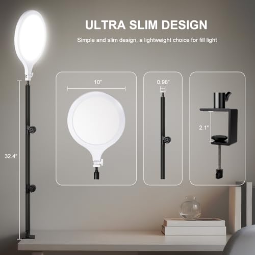 Ring Light for Streaming, 10'' Full Screen LED Ring Light for Desk with 360° Adjustable Arm, Video Conference Lighting for Zoom Meetings, Live Streaming, Podcast, Content Creator, TikTok, YouTube
