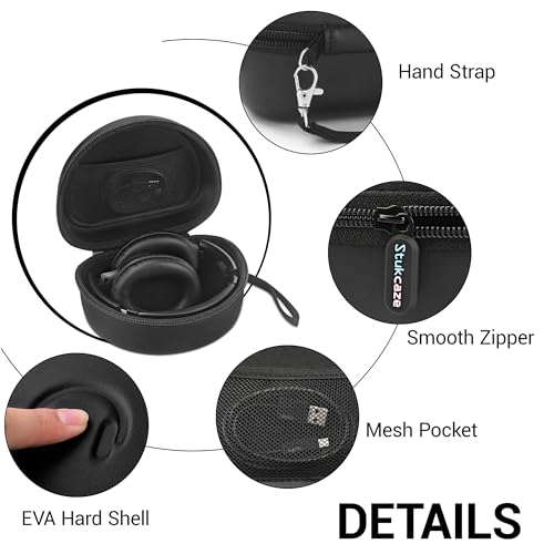 Headphone Case for Beats/JLab Go JBuds Lux ANC/JBL/BERIBES/KVIDIO, Black | for Souncore Q20i/ TOZO HT3/ Picun Foldable Over-Ear Headphones,with Handle Strap Travel Carrying Headset Case