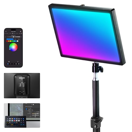 NEEWER GL25C LED RGB Streaming Key Light, APP/PC Control 25W 2500Lux/0.5m 2900K-7000K CRI95+/TLCI97+ Full RGB Dimmable Edge Emitting Silent Webcam Video Light with Desk Stand